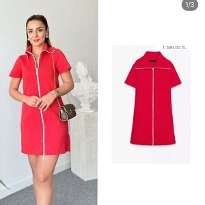 Zara Red Mini Dress with Zip Detail